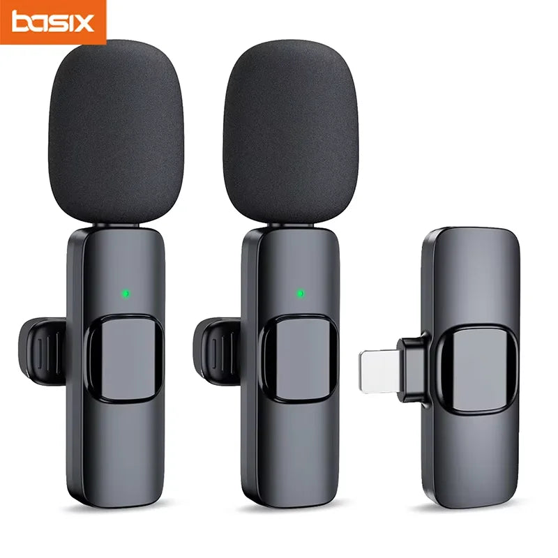 Basix Micrófono Lavalier Inalámbrico 2.4G | Mini Micrófono Portátil para iPhone, Android, Grabación, Streaming y Entrevistas