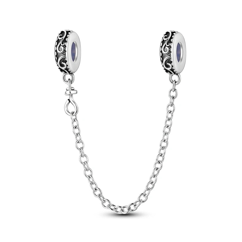 Charm Safety Chain Plata Plateada – Gato Rosa, Luna y Estrella para Pulsera o Collar DIY