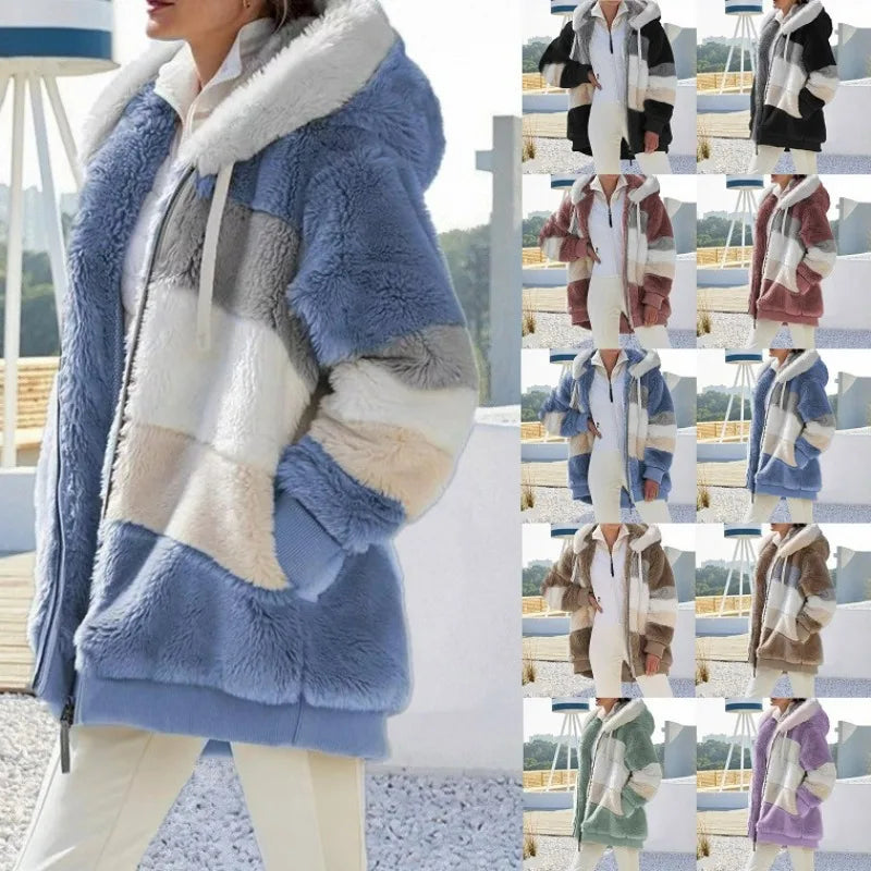 Chaqueta Oversize Mujer con Capucha y Bolsillos | Abrigo Streetwear Felpa Cálida Otoño Invierno