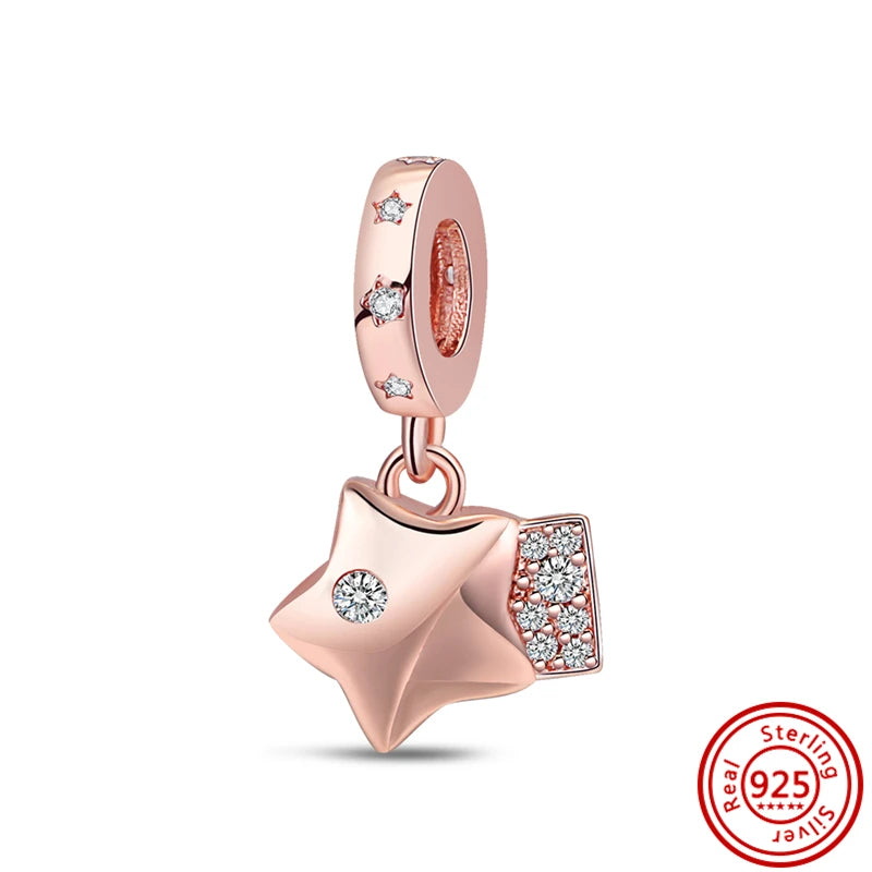 Charm Espacio y Galaxia en Plata 925 – Abalorios Astronauta, Planeta y Estrellas para Pulsera Original Mujer