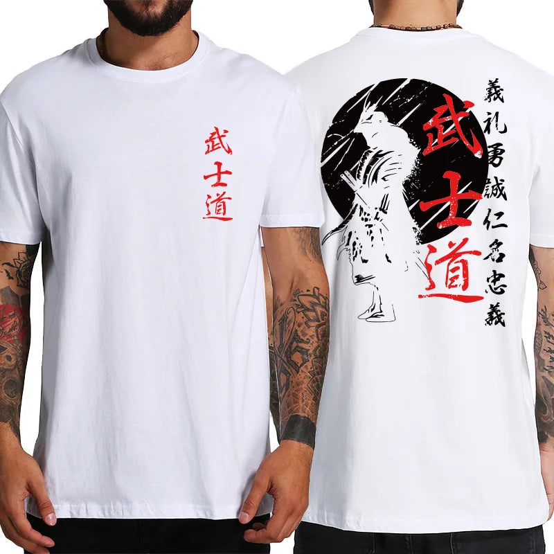 Camiseta Oversize “Japan Samurai Spirit” – T-shirt Estilo Japonés con Estampado Trasero, 100% Algodón, Casual para Hombre