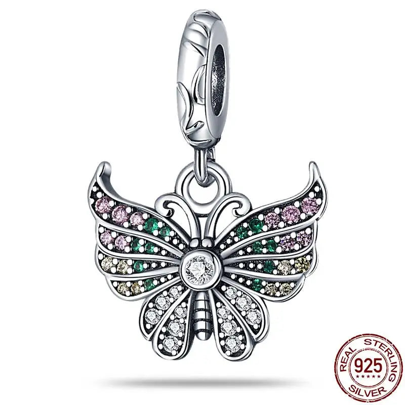 Charm camaleón y luciérnaga en plata 925 – Dije animal brillante, compatible Pandora, pulsera y collar mujer