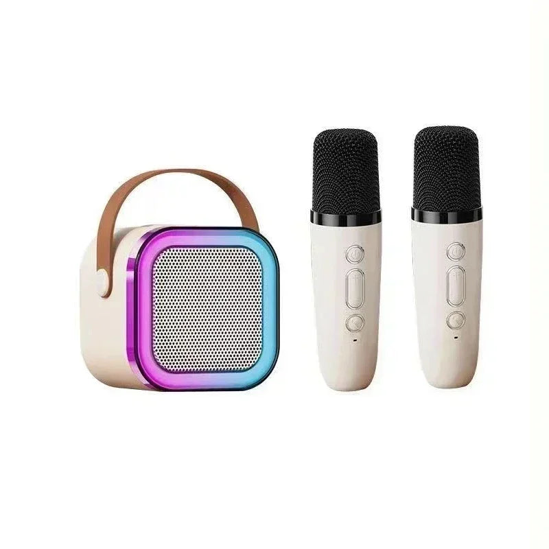 XIKCU Máquina de Karaoke portátil – Parlante con luces RGB + 2 micrófonos inalámbricos para fiestas y cumpleaños