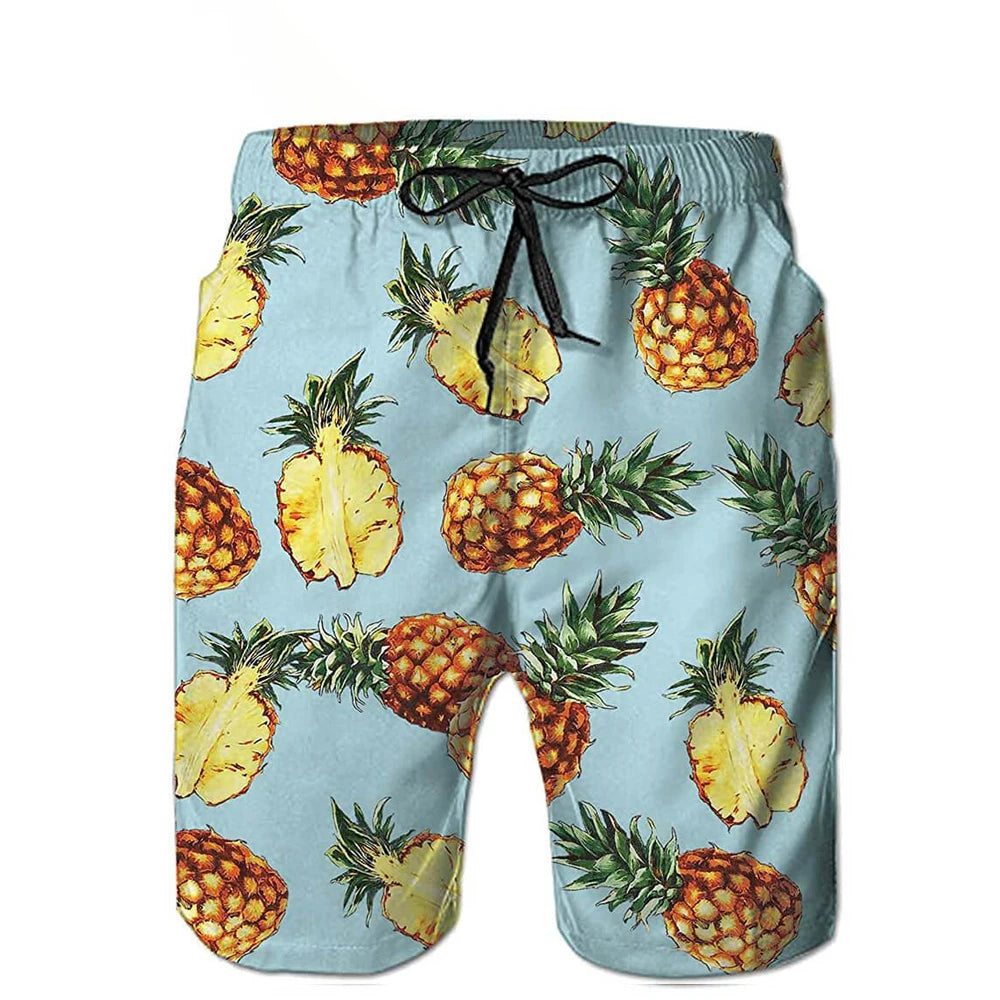 Bañador Hombre Piña Divertida – Shorts de Playa y Surf | Pantaloneta Deportiva Verano Secado Rápido