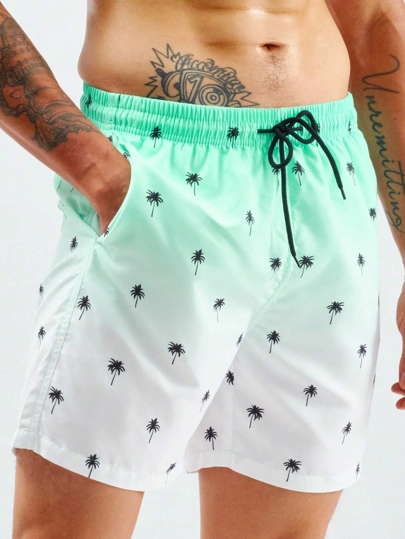 Bañador Hombre Degradado Palmeras 3D | Shorts Playa Oversize Surf y Natación – Ropa Tropical Verano