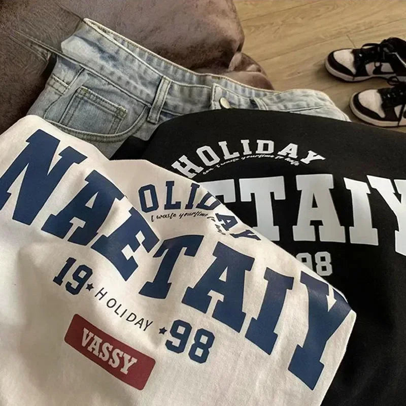 Camiseta Oversize Unisex Estilo Gótico | Estampado Letras Harajuku Y2K Manga Corta