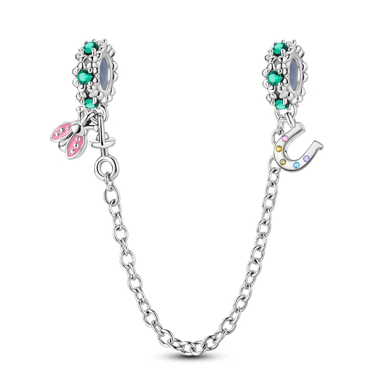 Charm de Plata S925 Mariquita de Siete Puntos y Trébol de la Suerte – Abalorio Colorido y Brillante para Pulseras Originales