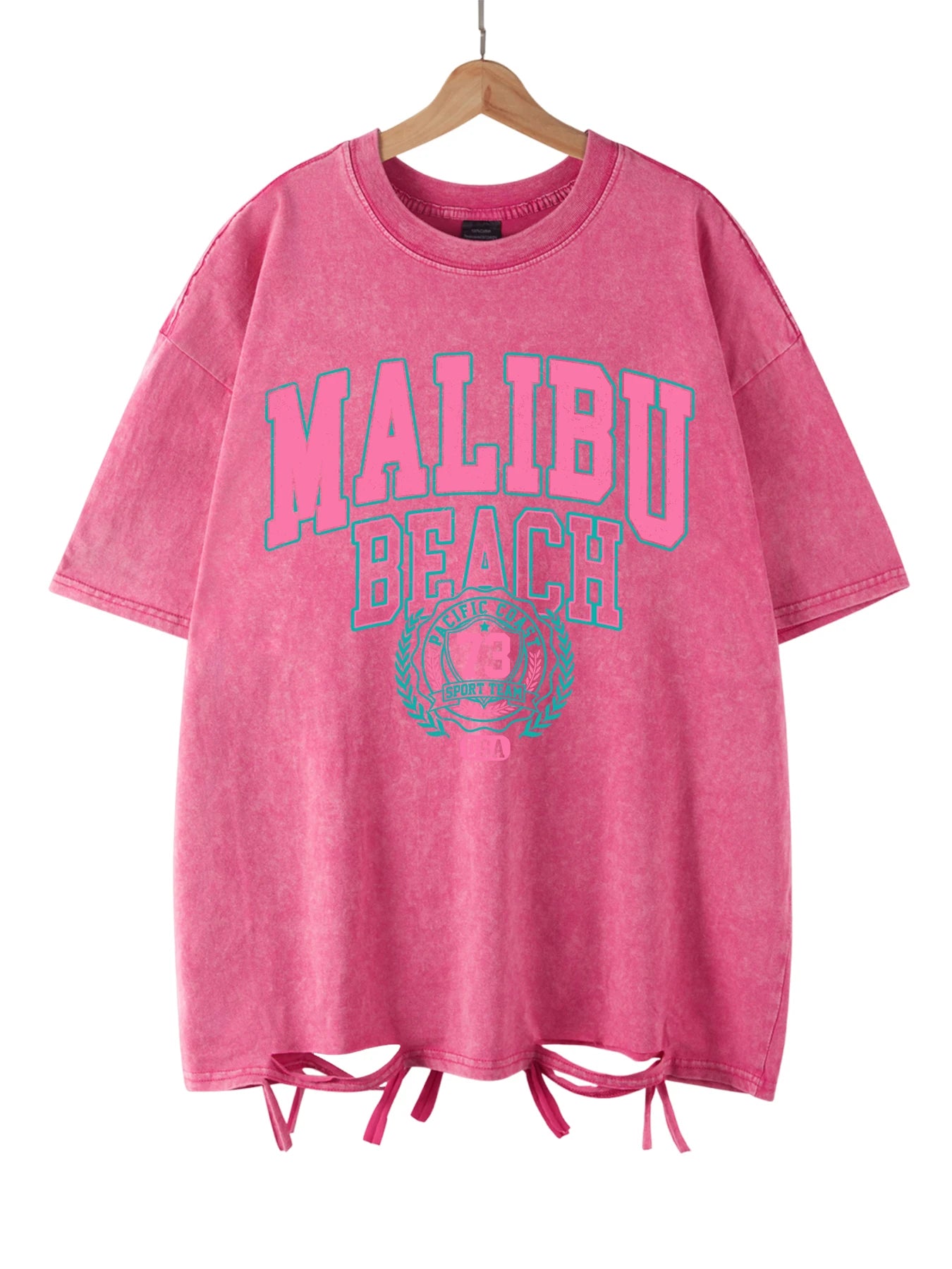 Camiseta Oversize Malibu Beach | T-Shirt Algodón Estampado Letras Estilo Lavado
