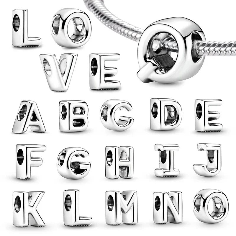 Charm Letras A-Z en Plata 925 – Abalorios Finos para Pulseras Originales Mujer