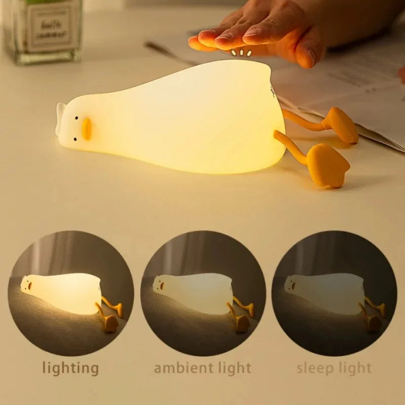 Luz Nocturna LED Infantil en Forma de Animal – Panda o Pato, Recargable por USB, Silicona Suave, Temporizador y Protección Ocular