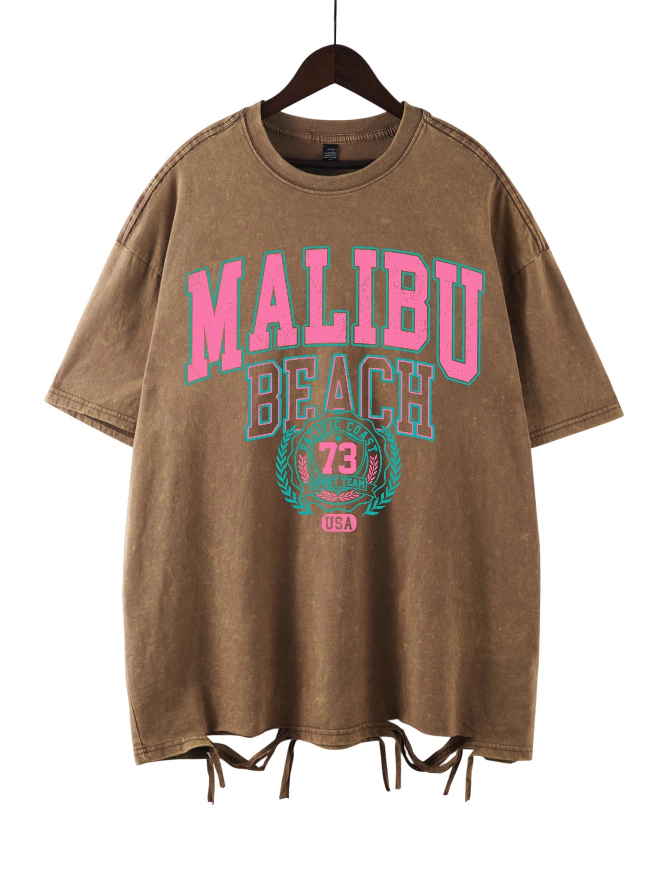 Camiseta Oversize Malibu Beach | T-Shirt Algodón Estampado Letras Estilo Lavado