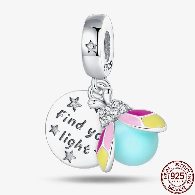Charm camaleón y luciérnaga que brilla en la oscuridad – Plata 925 para pulsera tipo Pandora, joyería DIY única