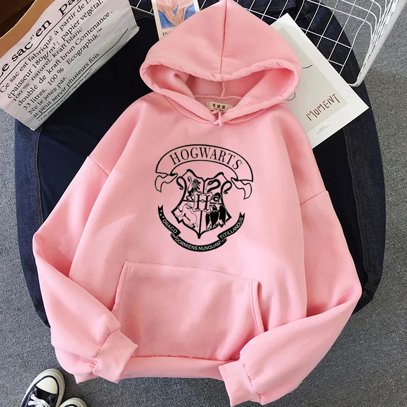 Hoodie Oversize Hogwarts | Sudadera Y2K Estampada Harry Potter Otoño Invierno