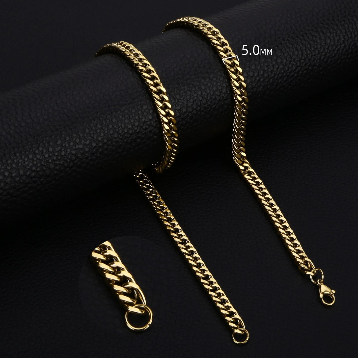 Collar Cadena Cubana de Acero Inoxidable Unisex - 3.5MM 5MM 7MM en Negro y Dorado