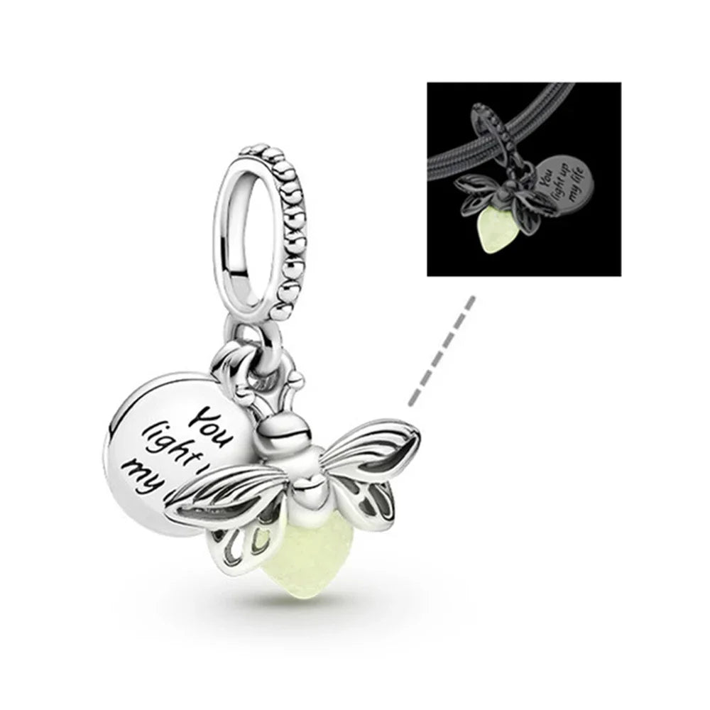Charm luciérnaga plata 925 luminoso – Abalorio que brilla en la oscuridad para pulsera tipo Pandora mujer