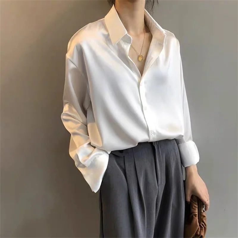Blusa Mujer Primavera Otoño | Camisa Casual Manga Larga Cuello Clásico Elegante