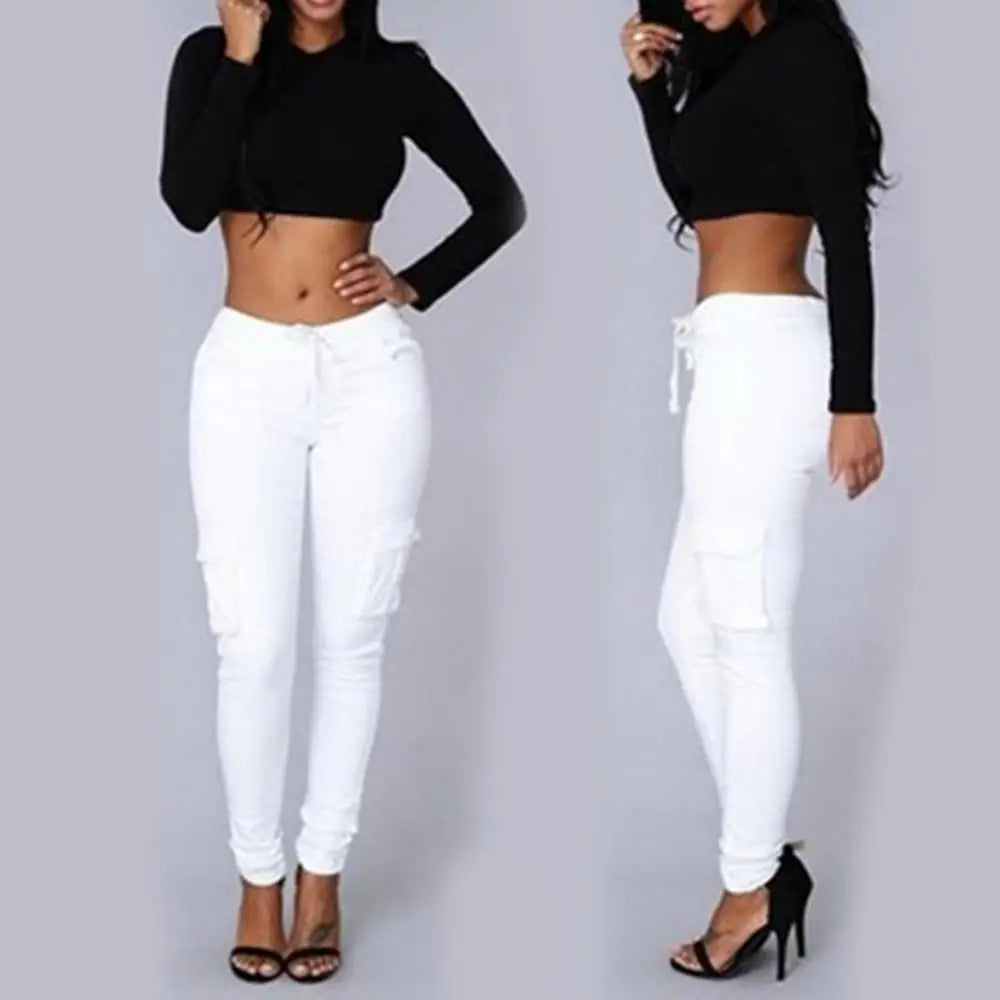 Pantalones Rectos Mujer | Cargo con Cordón Cintura Alta Multi-Bolsillos Casual S-4XL