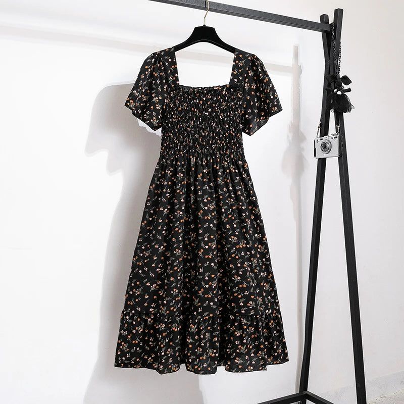 Vestido Midi Chiffon Mujer | Vestido Floral con Cintura Elástica y Espalda Descubierta Verano Primavera
