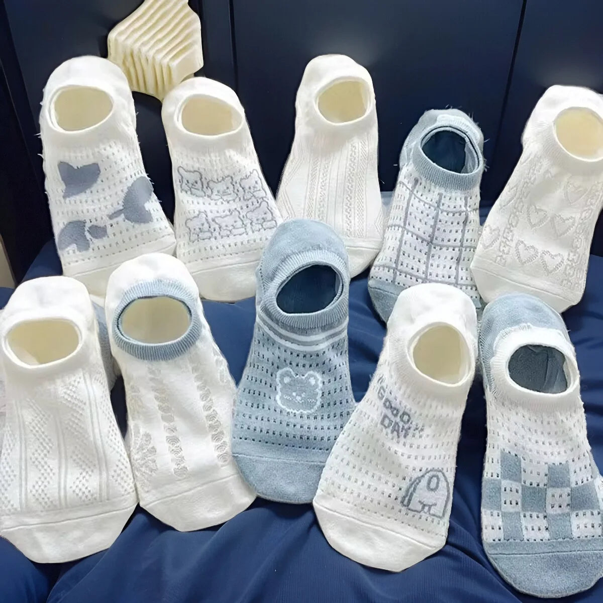 10 Pares Calcetines Invisibles Mujer | Fuzzy Print Ligeros y Cómodos | Medias y Calcetas Antideslizantes