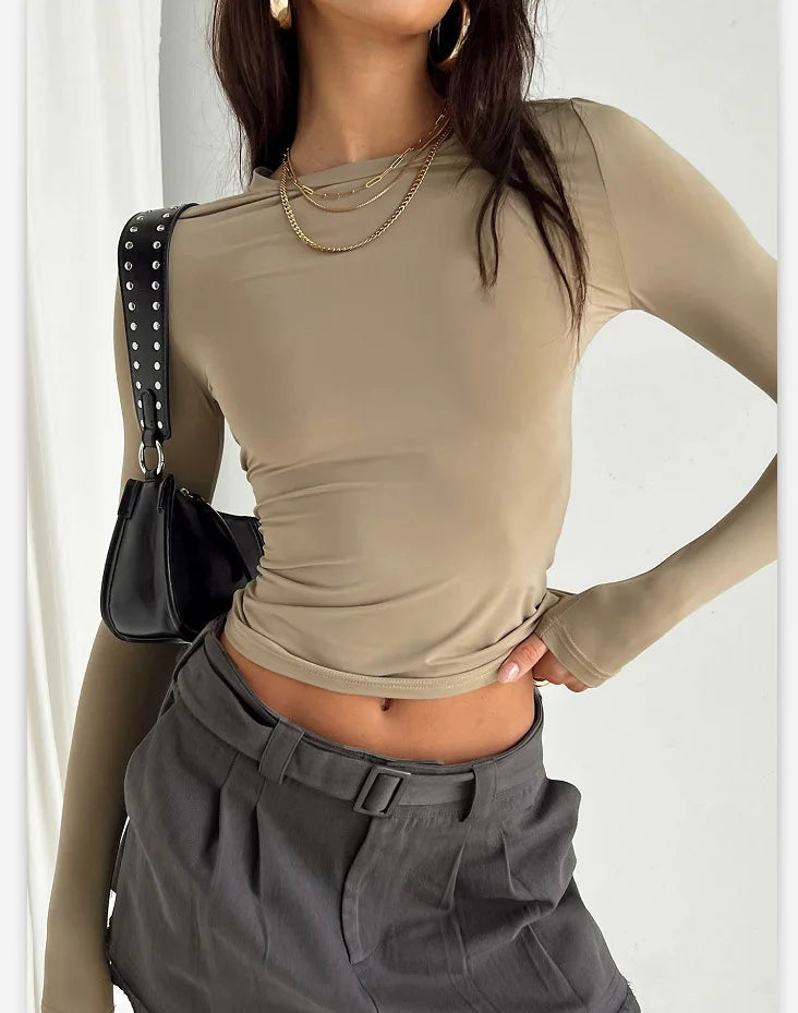 Camiseta Corta de Mujer Verano | Crop Top Básico Slim Fit con Cuello Redondo Casual Y2K