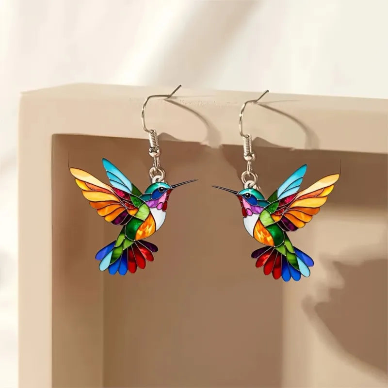 Aretes de Colibrí Coloridos – Pendientes Colgantes de Moda para Mujer, Joyería Animal Original y Divertida