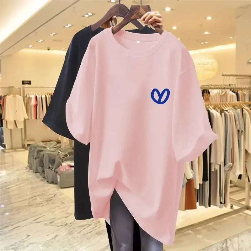 Camiseta Oversize Verano | Estampado Corazón Pintado a Mano Casual