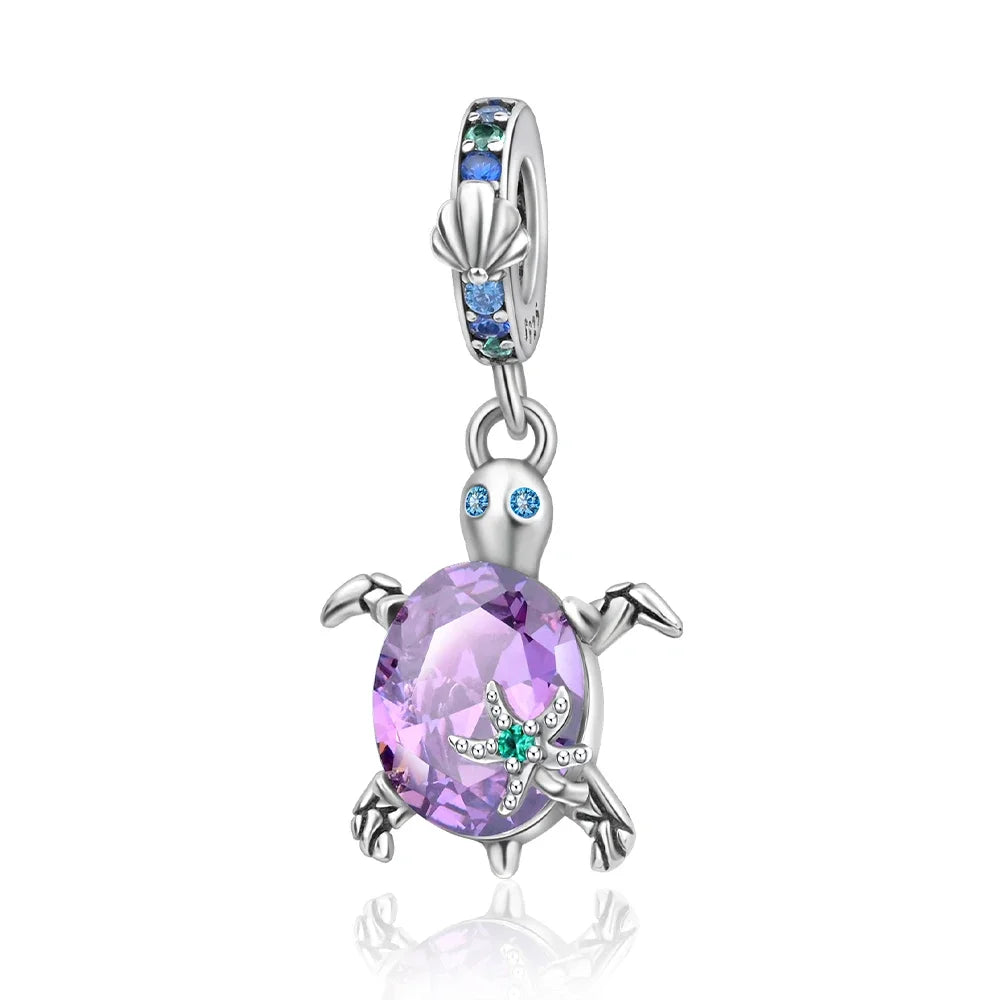 Charm Tortuga Marina con Circón Azul 925 Plata | Compatible Pandora Pulsera Mujer DIY