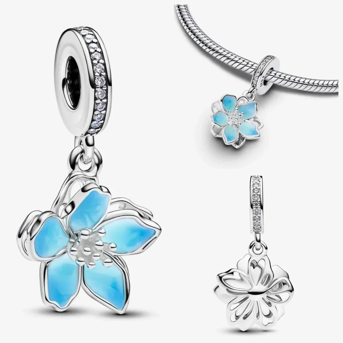 Charm Plata 925 Colgante Rosa Mariposa Corazón Flor Pájaro | Dije Para Pulsera Pandora Compatible