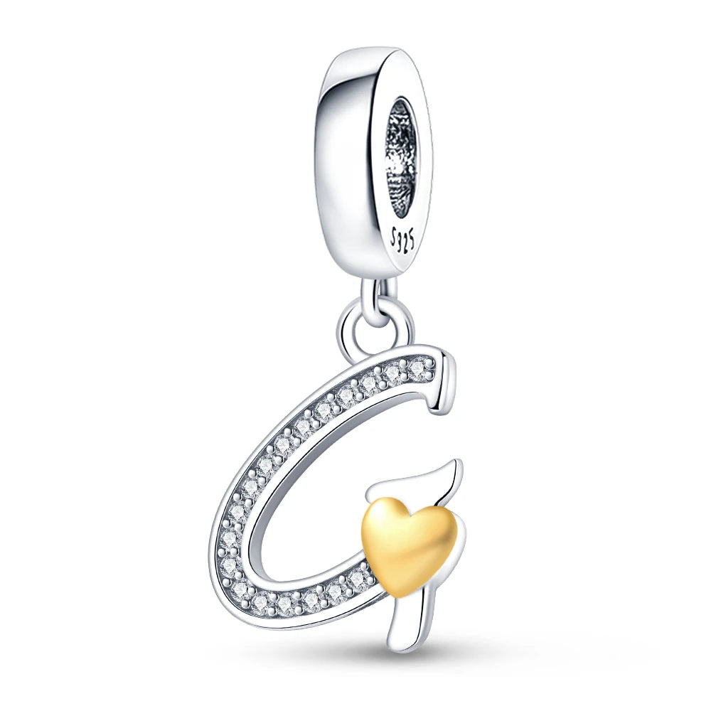 Charm letras alfabeto inglés de plata 925 – Colgante inicial A-Z para pulsera tipo Pandora, joyería DIY personalizada