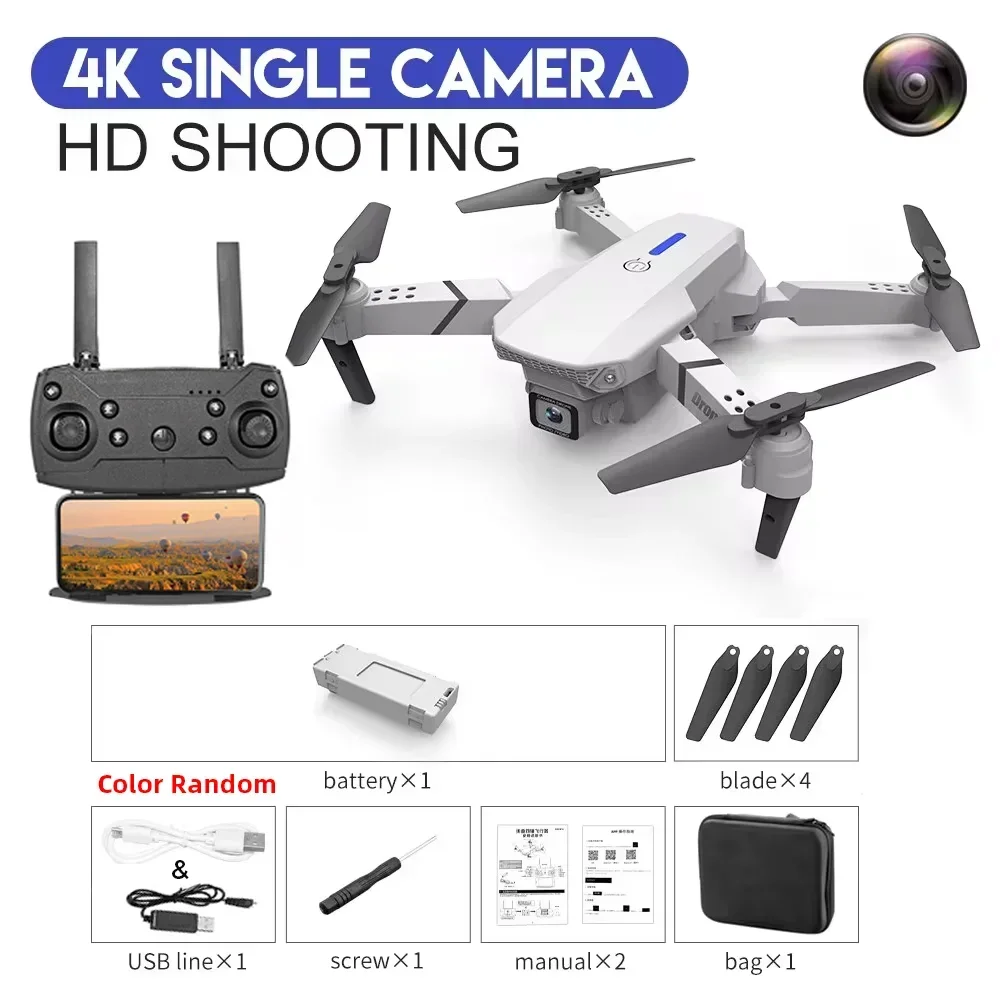 Drone KBDFA E88 Pro con Cámara 4K – Drone Plegable WiFi FPV, Gran Angular, Altura Estable y Control Remoto RC