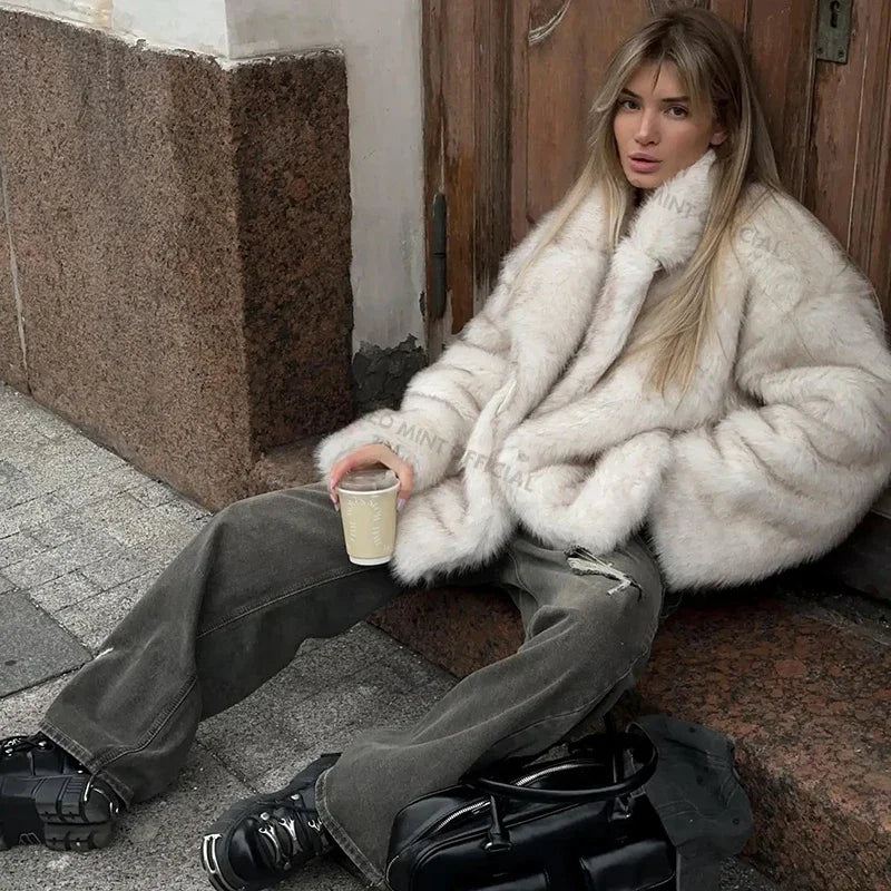 Abrigo Oversize Mujer Pelo Sintético Neo Mint 2025 | Chaqueta Gruesa Cálida Invierno Estilo Fashion