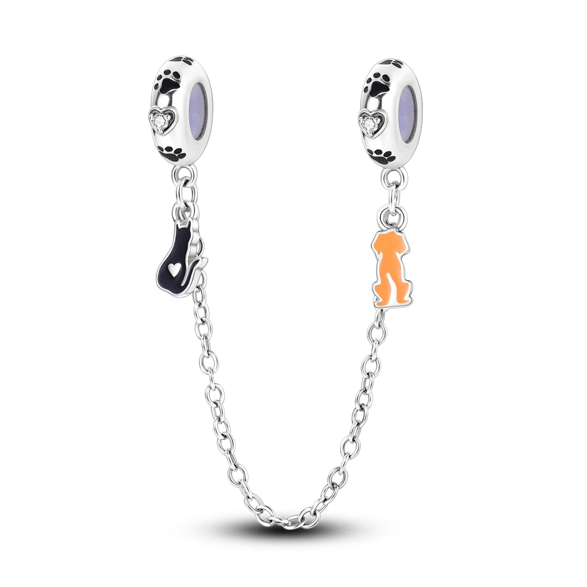 Charm Safety Chain Plata Plateada – Gato Rosa, Luna y Estrella para Pulsera o Collar DIY