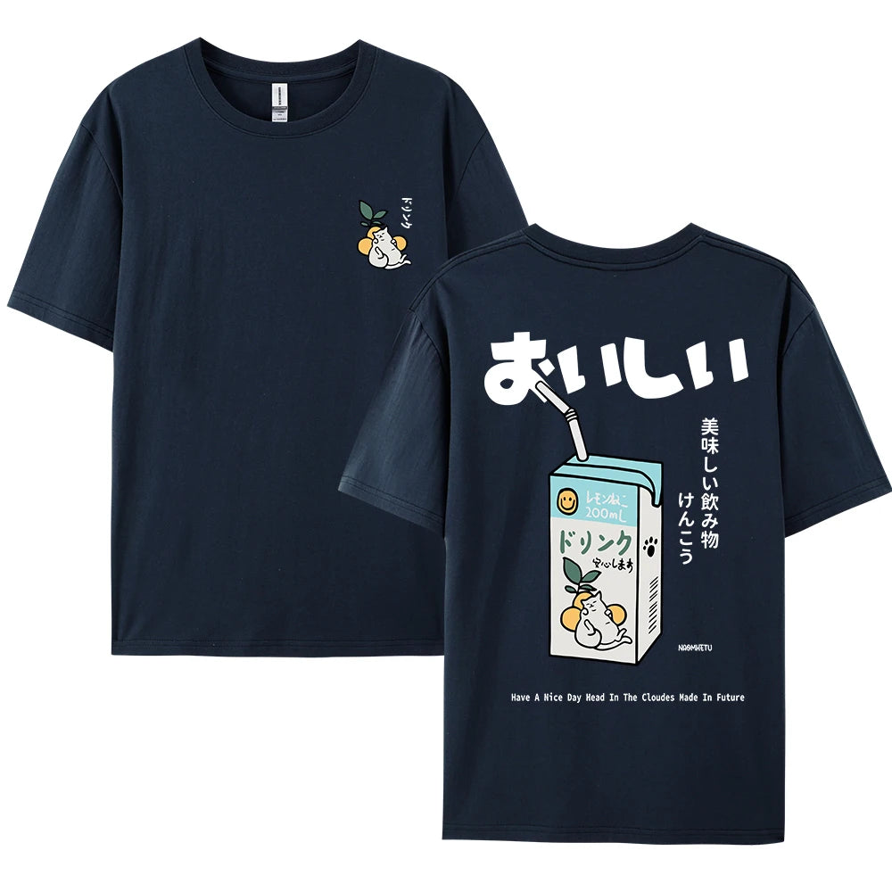 Camiseta Oversized Gato Japonés | Hombre y Mujer | Manga Corta Casual Streetwear Algodón Harajuku
