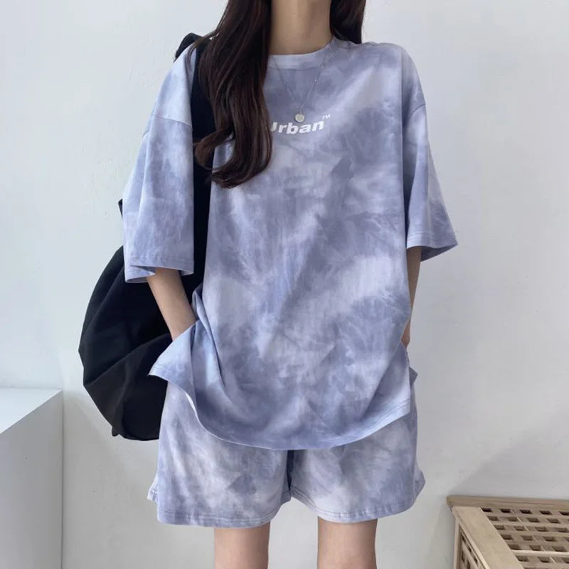 Conjunto Mujer Verano 2 Piezas | Camiseta Tie Dye Oversize + Shorts Amplios con Bolsillos