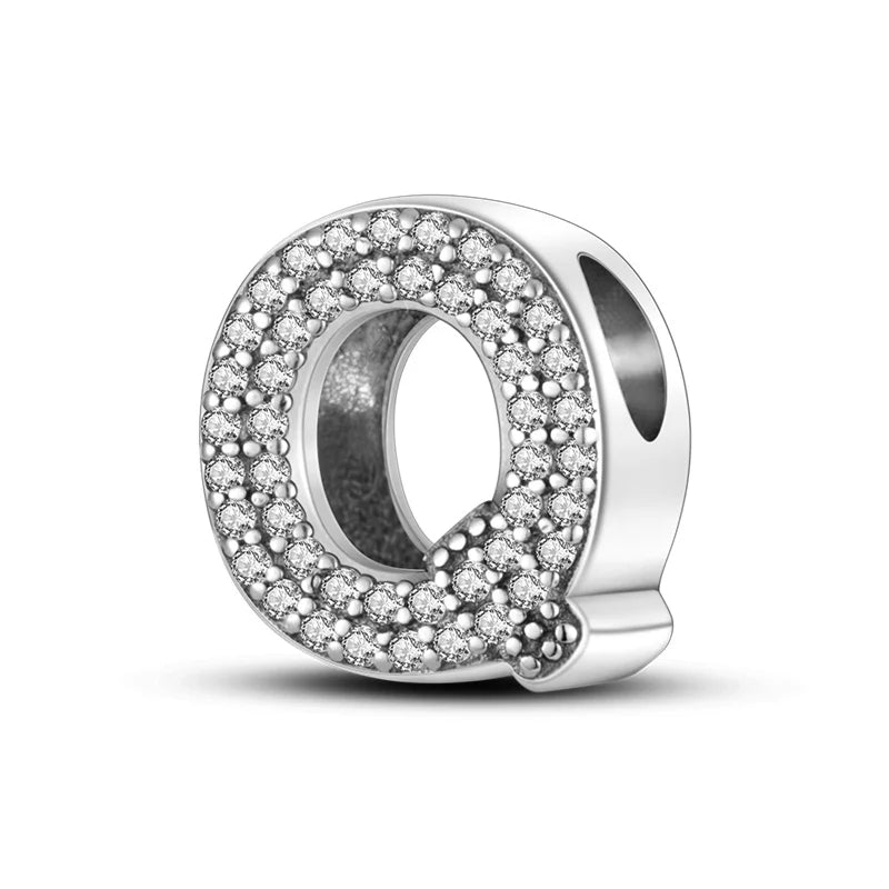 Charm letra alfabeto A-Z con circonias rosas en plata 925 – Abalorio elegante para pulseras tipo Pandora, joyería DIY personalizada