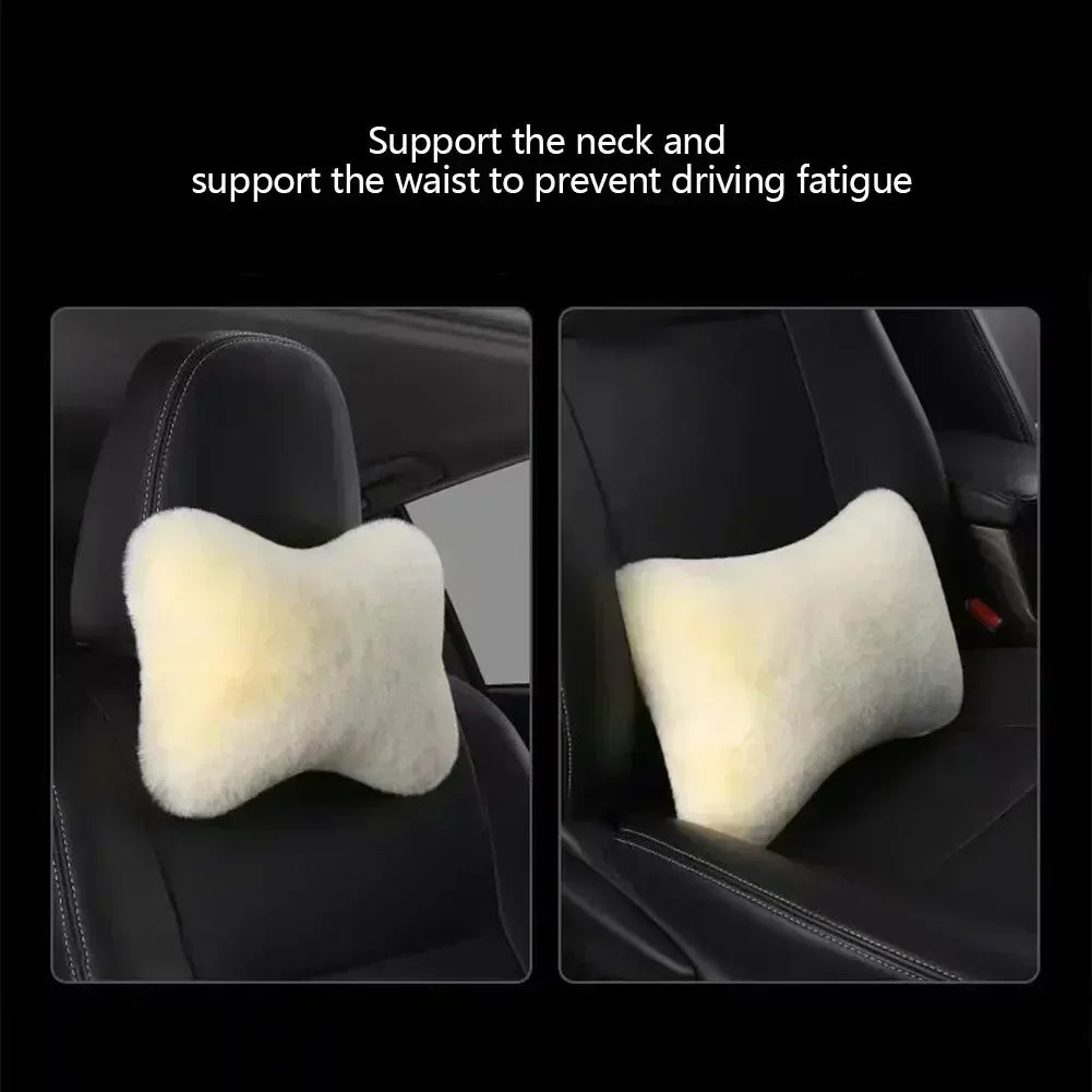 Cojín de Cuello y Lumbar de Felpa para Coche | Almohada Universal de Asiento con Soporte y Calidez Invernal