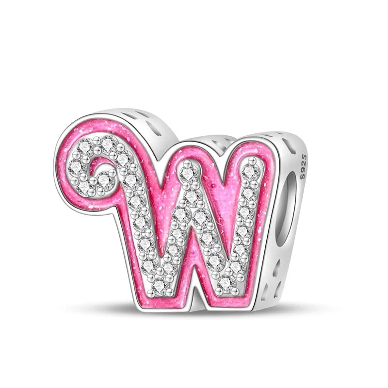 Charm letra alfabeto A-Z con circonias rosas en plata 925 – Abalorio elegante para pulseras tipo Pandora, joyería DIY personalizada