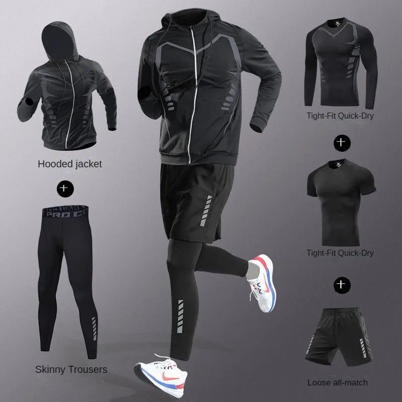 Conjunto Deportivo de Hombre 3-7 Piezas – Tracksuit Completo de Fibra Ice, Secado Rápido para Running, Gym, Ciclismo y Fitness