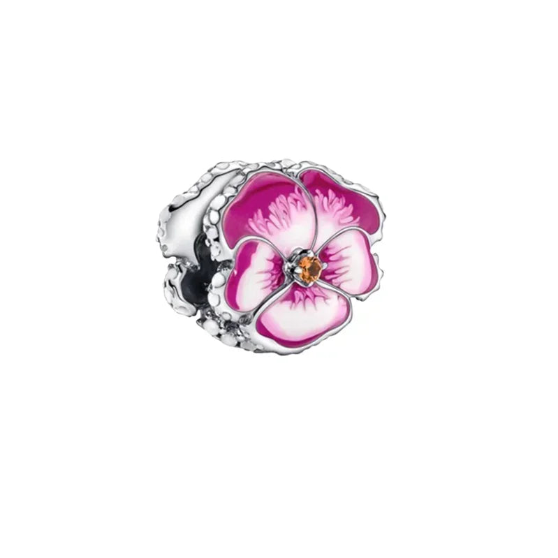 Charm Plata 925 Colgante Rosa Mariposa Corazón Flor Pájaro | Dije Para Pulsera Pandora Compatible