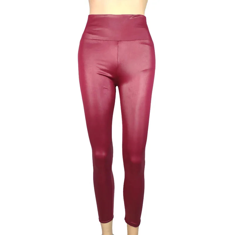 Leggings de Mujer en Cuero PU | Pantalón Sexy Cintura Alta Ajustado y Colorido Estilo Oversized