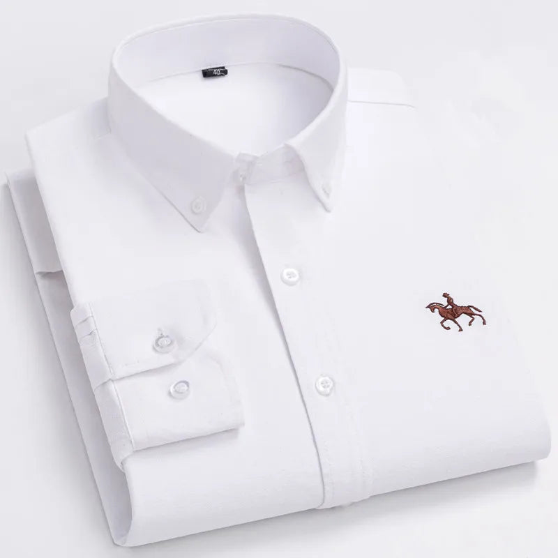 Camisa Hombre 2024 | Oxford de Algodón con Bordado de Caballo y Manga Larga Oversize