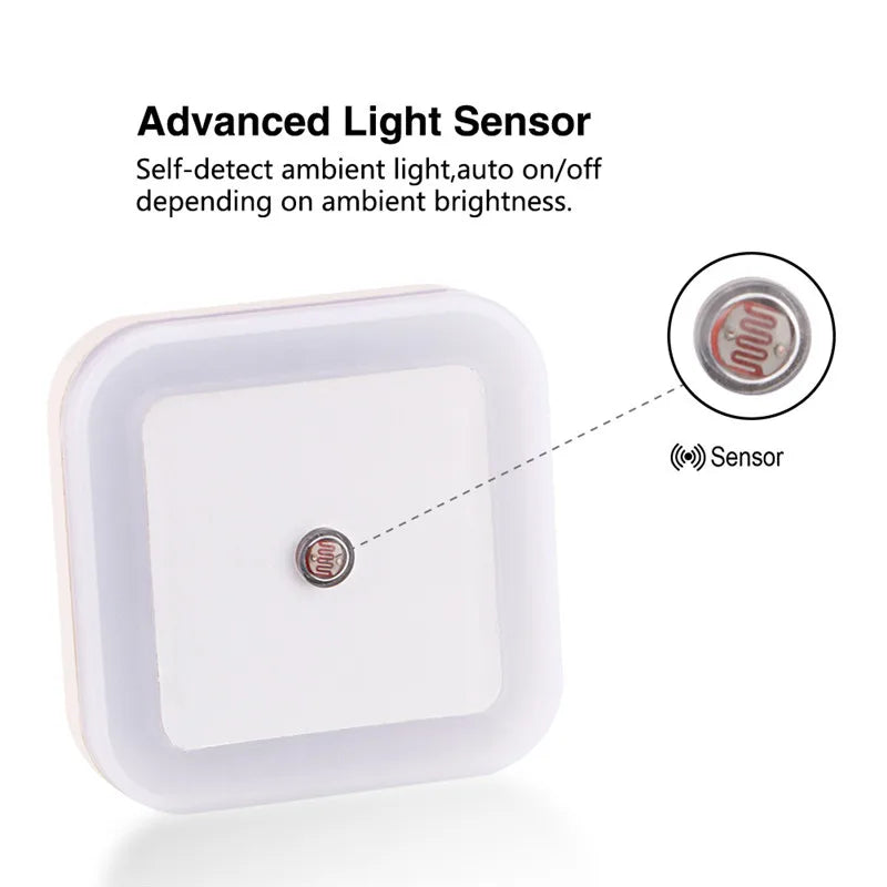 Luz Nocturna LED con Sensor Automático – Mini Enchufe EU/US, 0.5W, Iluminación para Dormitorio, Pasillo y Habitación Infantil
