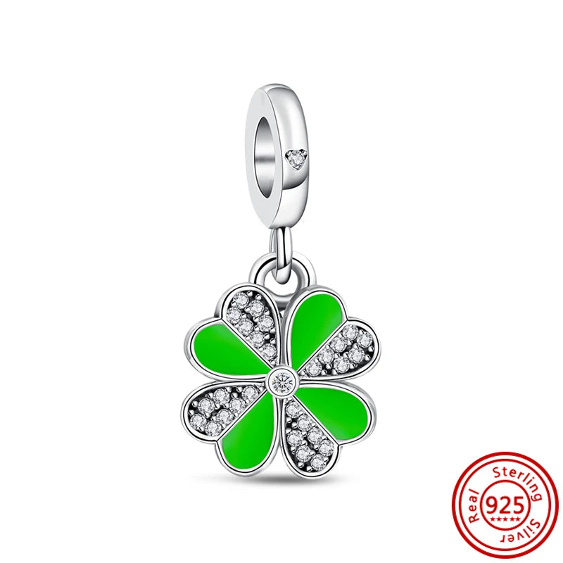 Charm trébol verde dopamina en plata 925 – Flor del bosque para pulsera DIY compatible Pandora mujer
