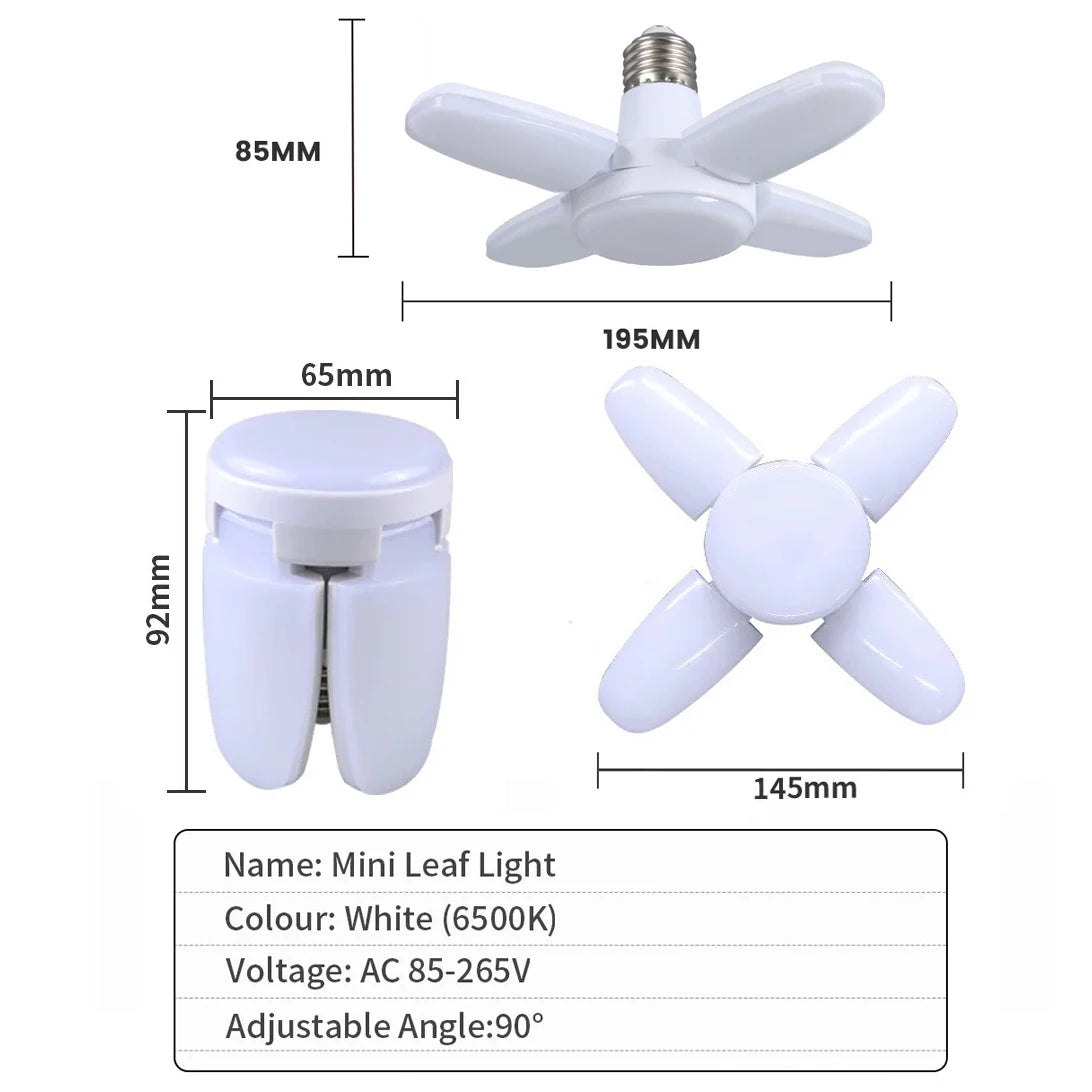 Bombilla LED Plegable en Forma de Ventilador E27 – 28W, 220V/85-265V, Luz Blanca Fría o Cálida, 50.000h de Vida Útil