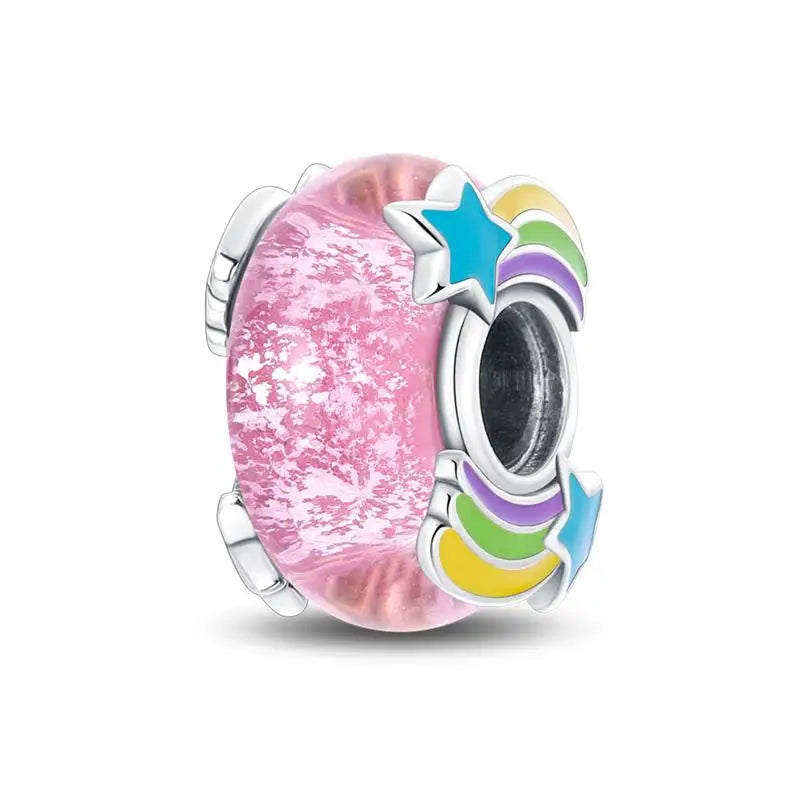 Charm separador redondo plata 925 con circonitas de colores – Compatible Pandora, joyería DIY elegante