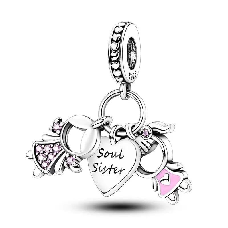 Charm hermana corazón en plata 925 – Compatible Pandora y pulseras 3mm, joyería DIY mujer