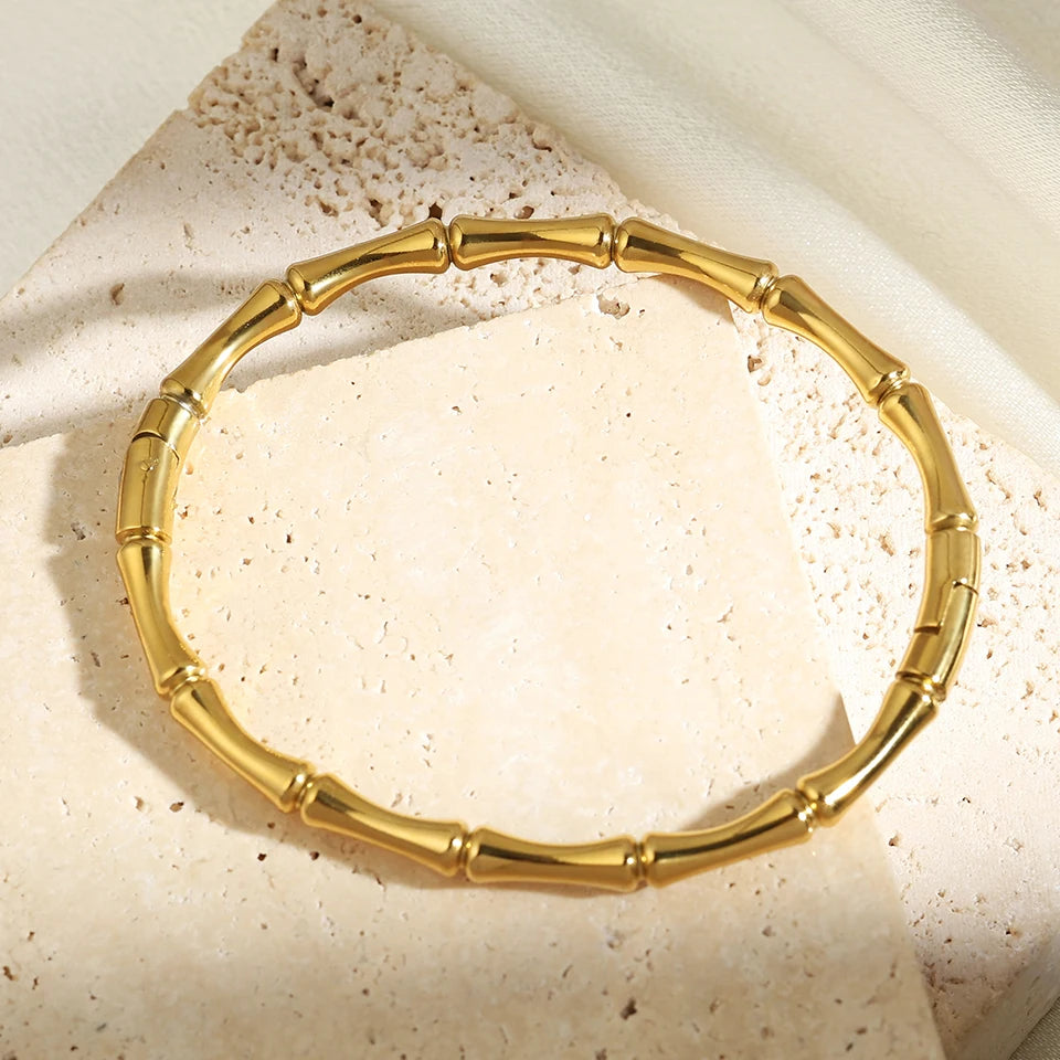 Pulsera de Acero Inoxidable Bambú para Mujer y Hombre - Diseño Elegante en Oro y Plata