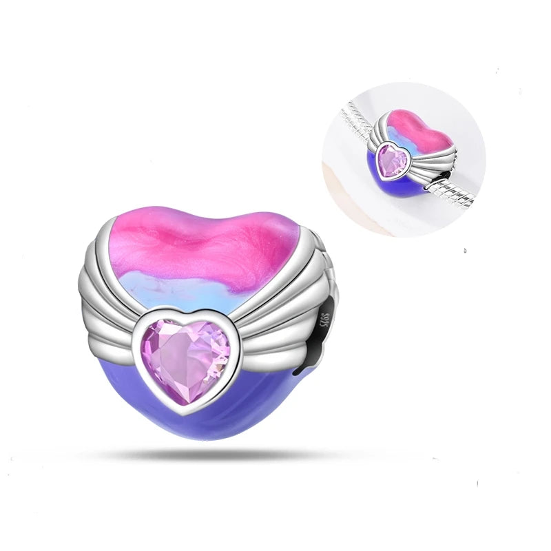 New in 925 Sterling Silver Red Color Series Heart-Shaped Charm Beaded Fit Original 3mm Woman Bracelet Lucky DIY Jewelry Gifts