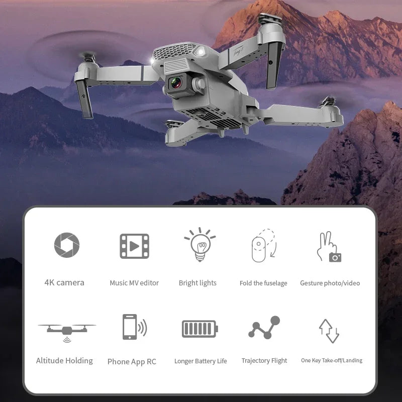 Drone KBDFA E88 Pro con Cámara 4K – Drone Plegable WiFi FPV, Gran Angular, Altura Estable y Control Remoto RC