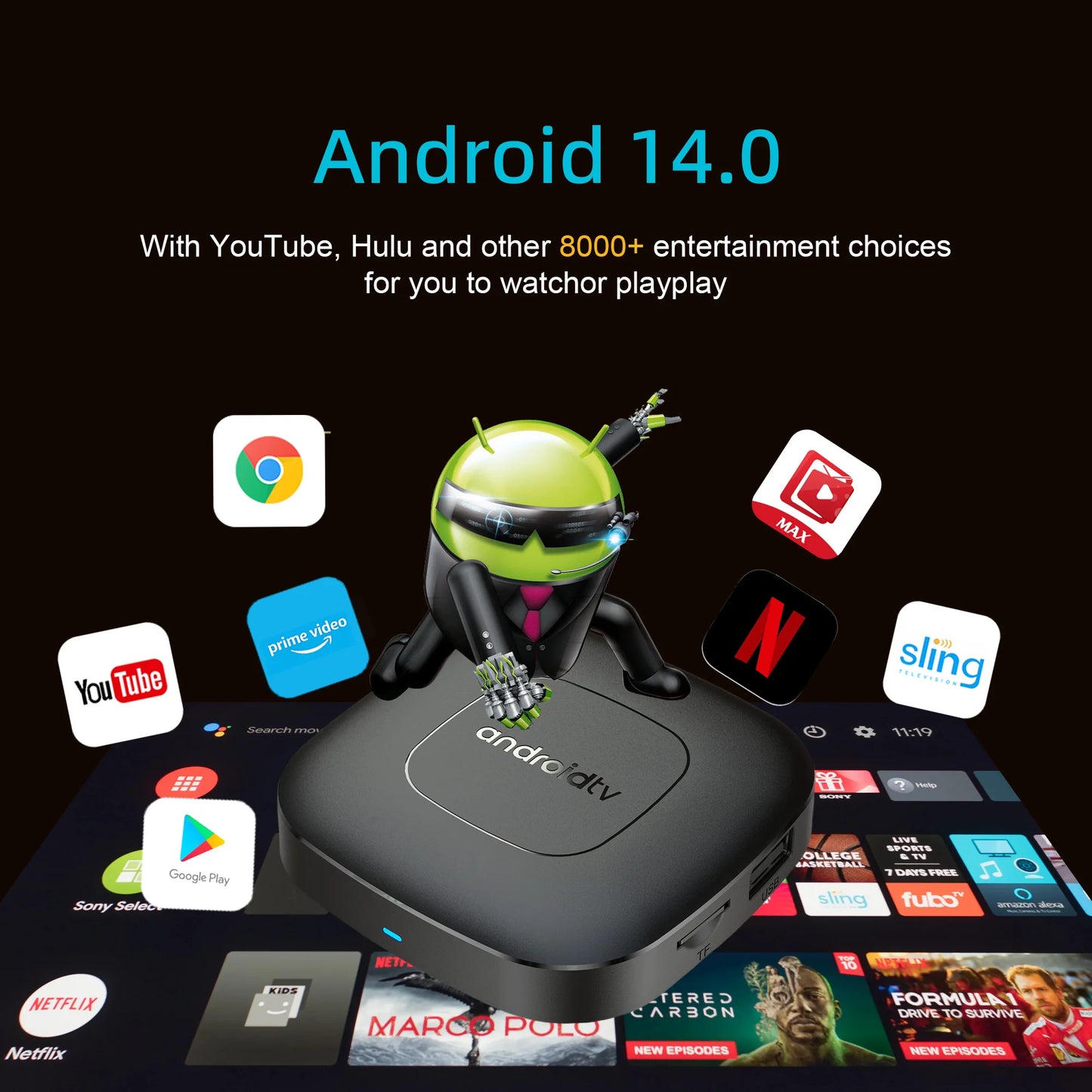Mortal T1 Smart TV Box Android 14 WIFI6 4K HDR Bluetooth Home Theater con Control de Voz